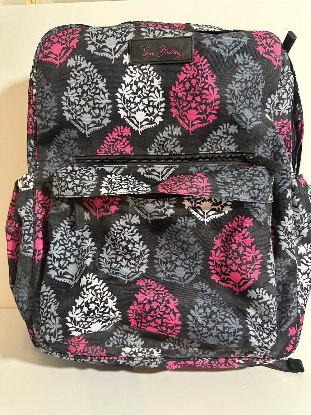 Like New-Vera Bradley Pink & Gray Patterned Backpack